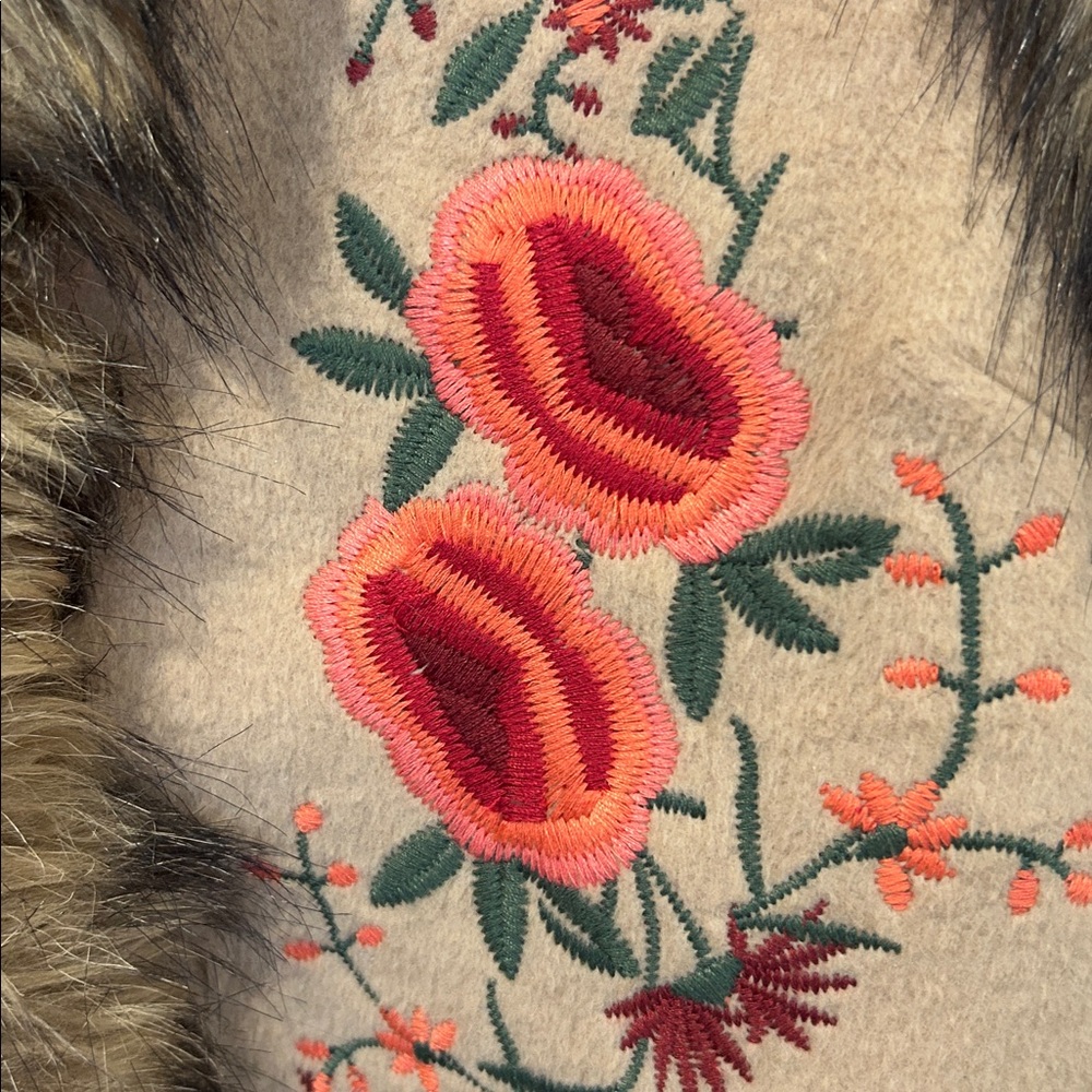Boston Proper Floral Embroidered Faux Fur Vest - Picture 4 of 4